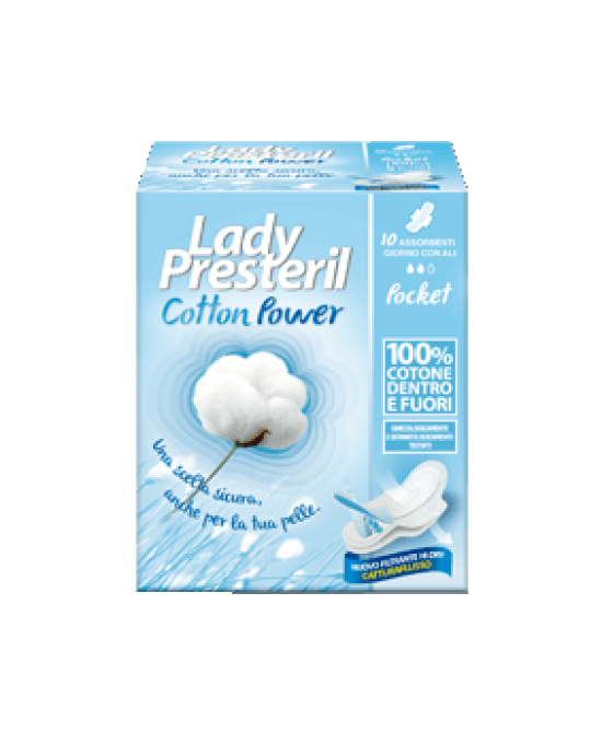 LADY PRESTERIL COTONE DENTRO & COTONE FUORI 10 ASSORBENTI CON ALI GIORNO PROMO - famajoy.it