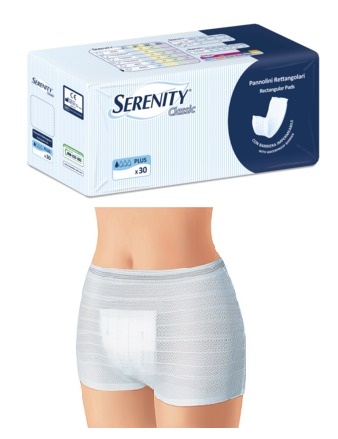 PANNOLONE PER INCONTINENZA FORMATO RETTANGOLARE CON BARRIERA SERENITY 30 PEZZI - famajoy.it