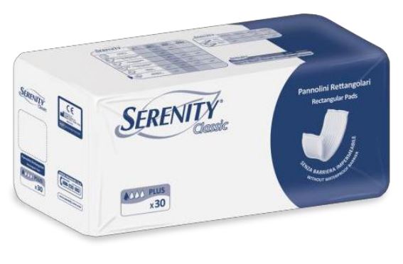 PANNOLONE PER INCONTINENZA FORMATO RETTANGOLARE SENZA BARRIERA SERENITY 30 PEZZI - famajoy.it