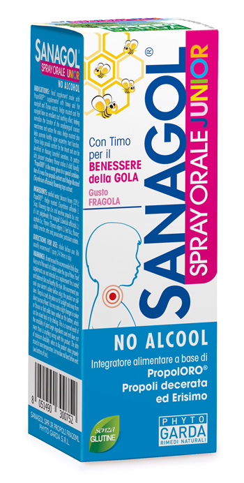 SANAGOL SPRAY JUNIOR PROPOLI FRAGOLA 20 ML - famajoy.it