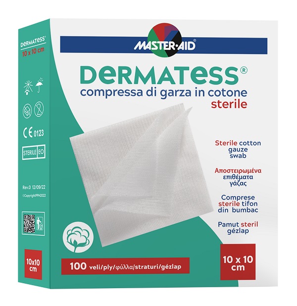 GARZA COMPRESSA MASTER-AID DERMATESS COTONE 10X10CM 100 PEZZI - famajoy.it