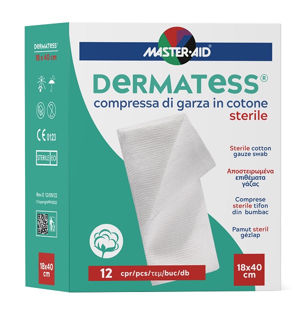 GARZA COMPRESSA MASTER-AID DERMATESS COTONE 18X40CM 12 PEZZI - famajoy.it