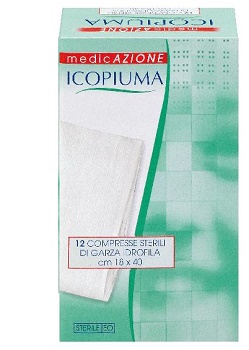 ICOPIUMA GARZA COMPRESSA IDROFILA IN COTONE PIEGATA STERILE SENZA FILO DI BARIO TITOLO 12/8 MISURA 18X40 CM IN BUSTA SINGOLA 12 PEZZI - famajoy.it