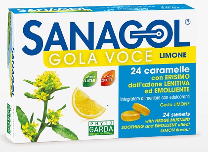 SANAGOL GOLA VOCE SENZA ZUCCHERO LIMONE 24 CARAMELLE - famajoy.it