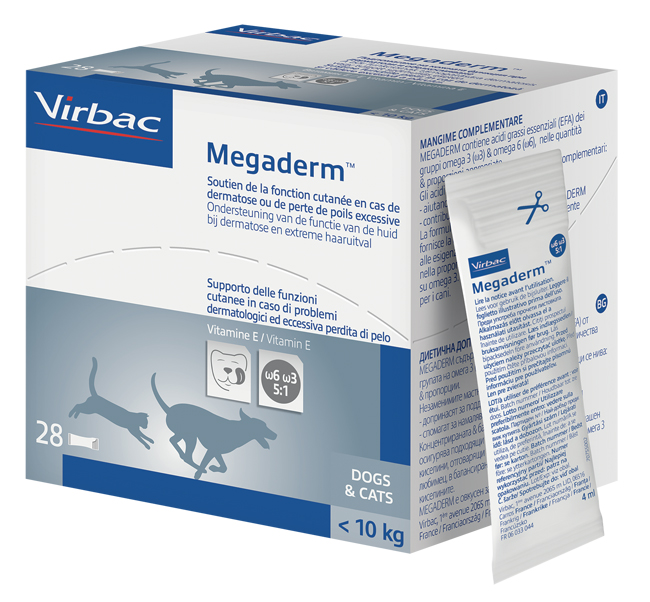 MEGADERM SUPPLEMENTO GATTI E CANI INFERIORI A 10 KG SCATOLA DA 32 SACCHETTI MONODOSE 4 ML - famajoy.it