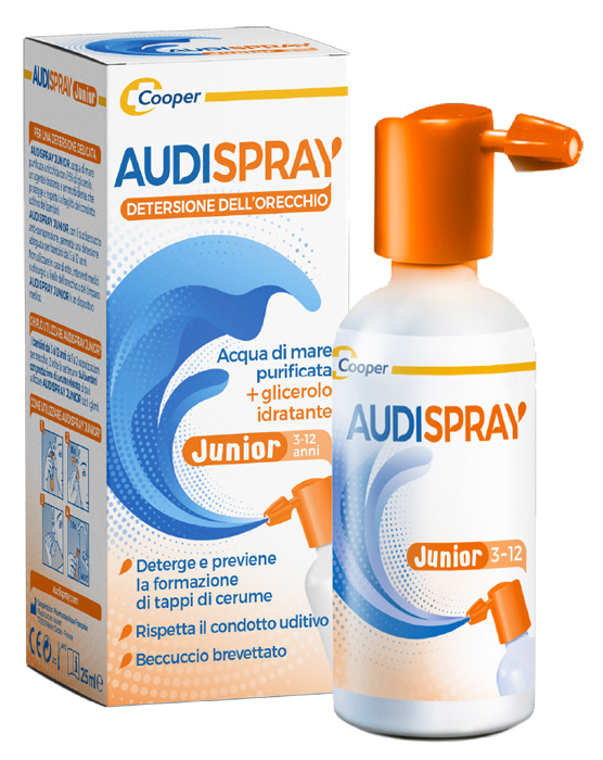 AUDISPRAY JUNIOR 3-12 ANNI SOLUZIONE DI ACQUA DI MARE IPERTONICA SPRAY SENZA GAS IGIENE ORECCHIO 25ML - famajoy.it