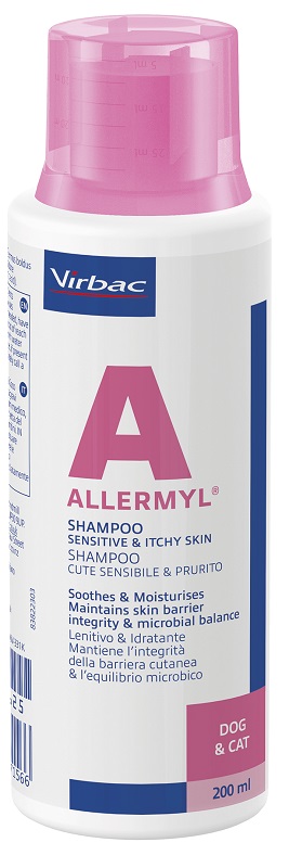 ALLERMYL SHAMPOO PER CUTE SENSIBILE E PRURITO CANE E GATTO 200 ML - famajoy.it