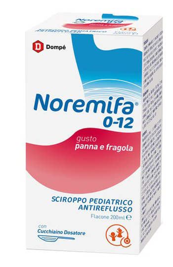 SCIROPPO PEDIATRICO ANTIREFLUSSO NOREMIFA 0-12 FLACONE 200 ML GUSTO PANNA E FRAGOLA - famajoy.it