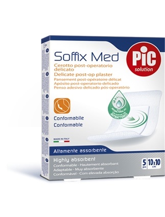 CEROTTO PIC SOFFIX MED IN TNT CON TAMPONE CENTRALE ASSORBENTE STERILE MONOUSO 10X10 CM ANTIBATTERICO 5 PEZZI - famajoy.it