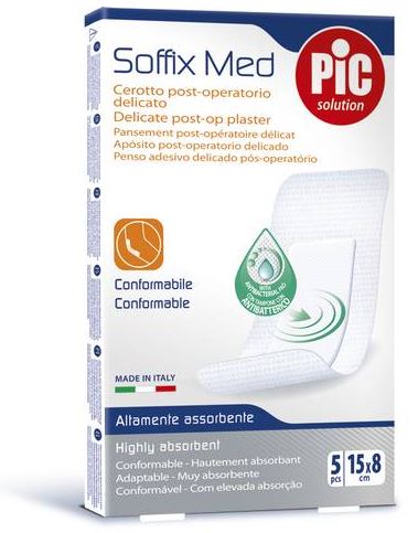CEROTTO PIC SOFFIX MED IN TNT CON TAMPONE CENTRALE ASSORBENTE STERILE MONOUSO 15X8 CM ANTIBATTERICO 5 PEZZI - famajoy.it