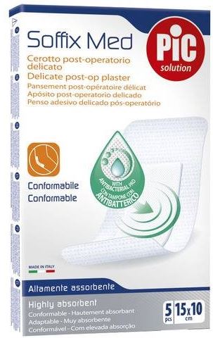 CEROTTO PIC SOFFIX MED IN TNT CON TAMPONE CENTRALE ASSORBENTE STERILE MONOUSO 10X15 CM ANTIBATTERICO 5 PEZZI - famajoy.it