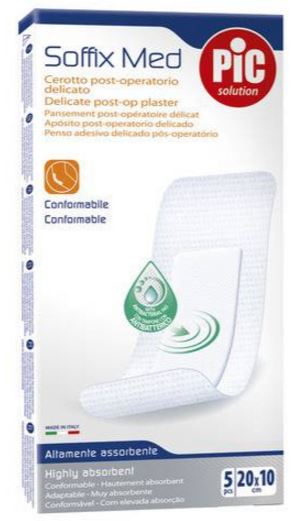 CEROTTO PIC SOFFIX MED IN TNT CON TAMPONE CENTRALE ASSORBENTE STERILE MONOUSO 10X20 CM ANTIBATTERICO 5 PEZZI - famajoy.it