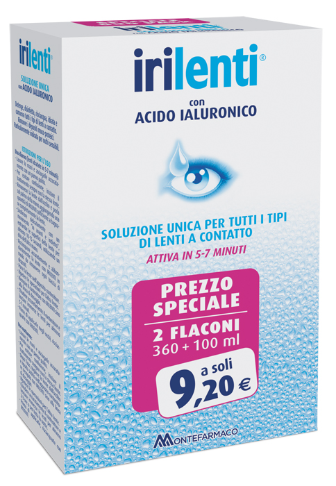SOLUZIONE UNICA PER LENTI A CONTATTO IRILENTI CON ACIDO IALURONICO 2 FLACONI DA 360 ML + 100 ML - famajoy.it