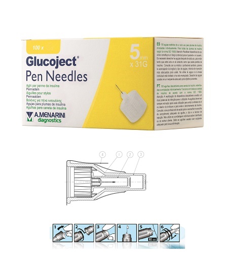 AGO PER PENNA DA INSULINA GLUCOJECT LUNGHEZZA 5 MM GAUGE 31 100 PEZZI - famajoy.it