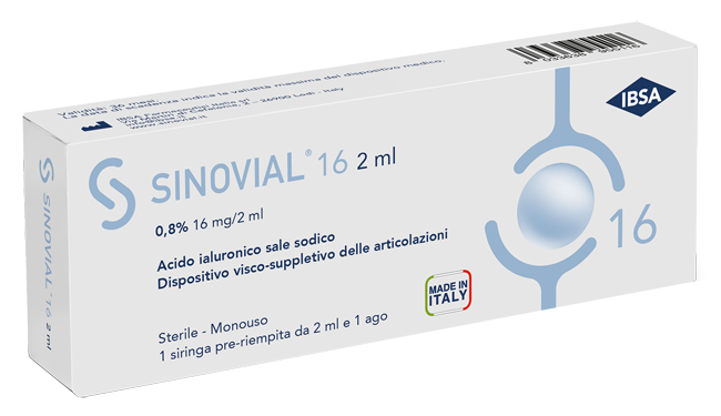 SIRINGA INTRA-ARTICOLARE SINOVIAL 16 ACIDO IALURONICO SALE SODICO 0,8% 16MG/2ML 2ML + AGO 21 GAUGE - famajoy.it