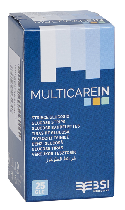 STRISCE MISURAZIONE GLICEMIA MULTICARE IN GLUCOSIO ELETTRODO 25 PEZZI - famajoy.it