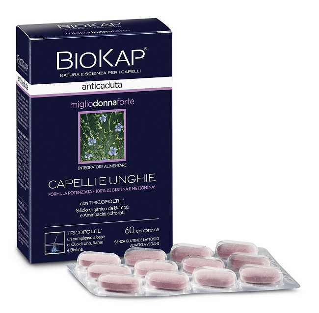 BIOKAP ANTICADUTA MIGLIO DONNA FORTE CON TRICOFOLTIL 60 COMPRESSE - famajoy.it