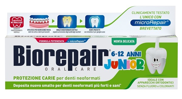 BIOREPAIR ORAL CARE JUNIOR 6-12 ANNI DENTIFRICIO PROTEZIONE ANTI CARIE SMALTO NEOFORMATO ALLA MENTA DELICATA 75 ML - famajoy.it