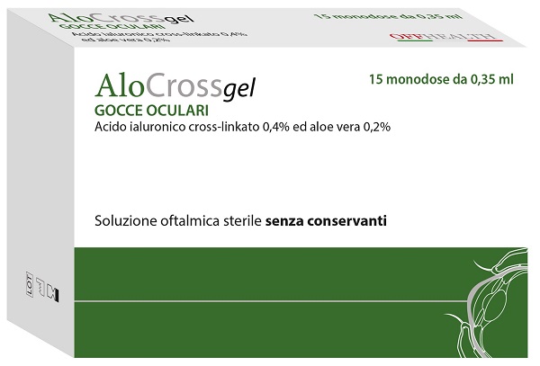 SOLUZIONE OFTALMICA LUBRIFICANTE A BASE DI ACIDO IALURONICO SALE SODICO CROSS LINKATO 0,20% ALOCROSS 15 OFTIOLI 0,35 ML - famajoy.it