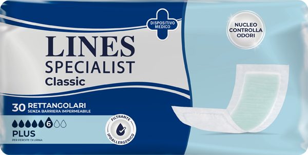 PANNOLONE RETTANGOLARE LINES SPECIALIST CLASSIC SENZA BARRIERA 30 PEZZI - famajoy.it