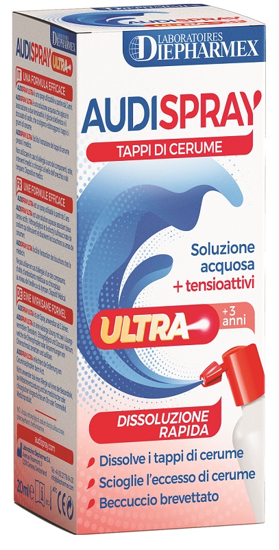 AUDISPRAY ULTRA +3 ANNI SOLUZIONE ACQUOSA + TENSIOATTIVI SPRAY TAPPI DI CERUME 20 ML - famajoy.it
