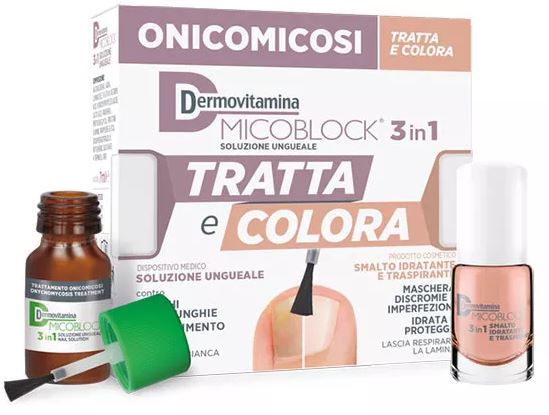 DERMOVITAMINA MICOBLOCK 3 IN 1 TRATTA E COLORA SOLUZIONE UNGUEALE 7 ML + SMALTO IDRATANTE TRASPIRANTE 5 ML - famajoy.it