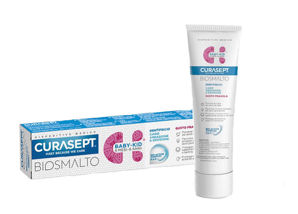 CURASEPT BIOSMALTO DENTIFRICIO BABY KID FRAGOLA CARIE ABRASIONE & EROSIONE 50 ML - famajoy.it