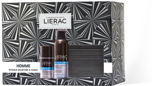 LIERAC CF HOMME MOUSSE 150 ML + HOMME DEO 50 ML + PORTACARTE RDF - famajoy.it