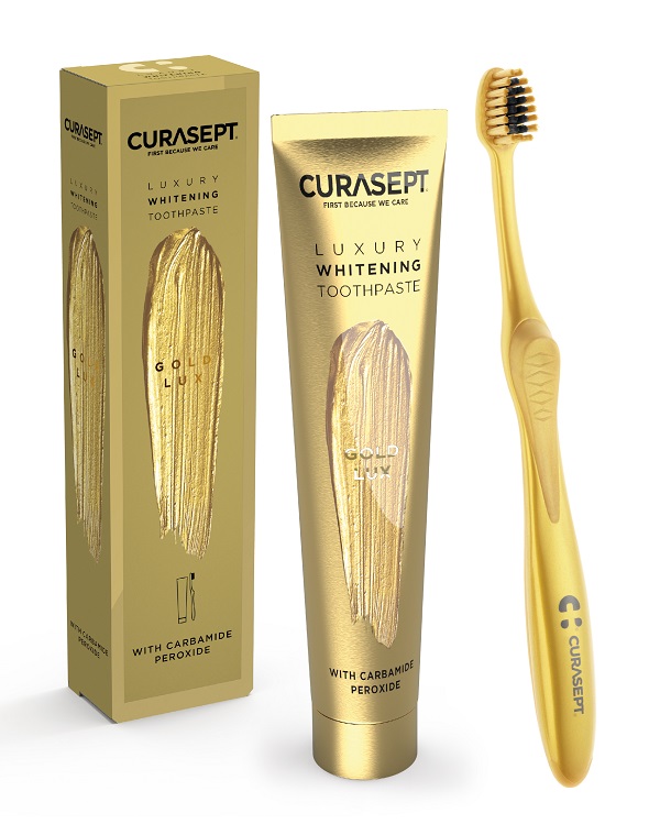 CURASEPT GOLD LUXURY WHITENING DENTIFRICIO 75 ML + SPAZZOLINO - famajoy.it