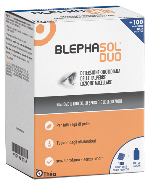 BLEPHASOL DUO SOLUZIONE MICELLARE IGIENE PALPEBRALE 100 ML + 100 GARZE - famajoy.it