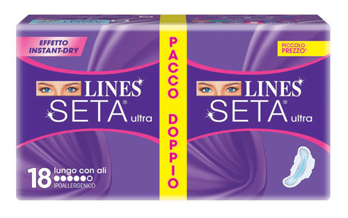 LINES SETA ULTRA ASSORBENTE LUNGO CON ALI 18 PEZZI - famajoy.it