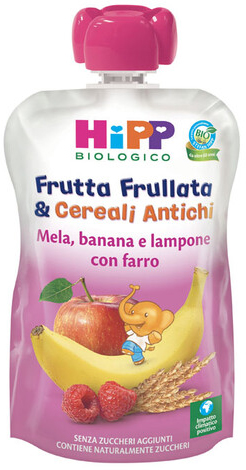 HIPP BIO FRUTTA FRULLATA&CEREALI ANTICHI MELA BANANA LAMPONE FARRO 90 G - famajoy.it
