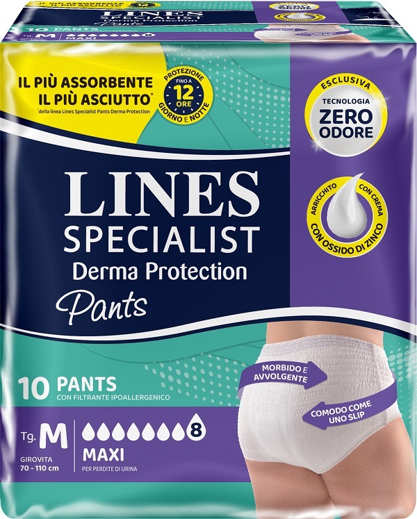 PANNOLONE PER INCONTINENZA LINES SPECIALIST DERMA PANTS MAXI M 10 PEZZI - famajoy.it