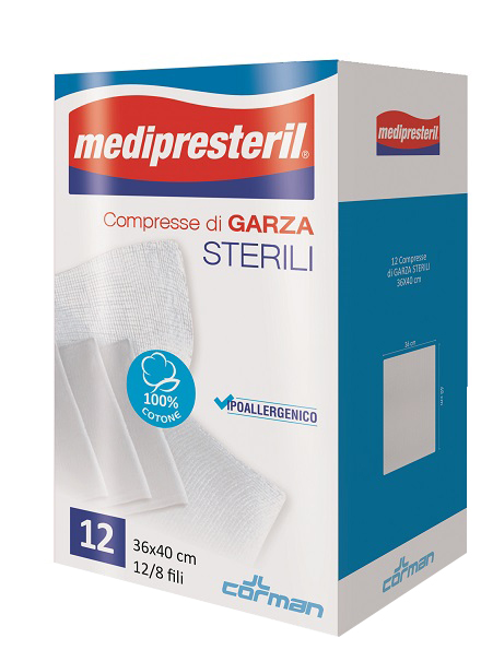 GARZA COMPRESSA MEDIPRESTERIL 12/8 FU 36X40CM 12 PEZZI - famajoy.it