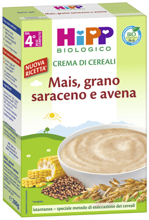HIPP BIO CREMA CEREALI MAIS/GRANO SARACENO/AVENA 200 G - famajoy.it