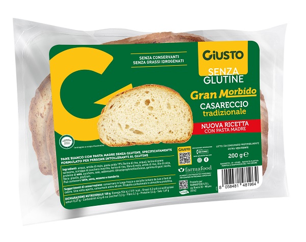 GIUSTO SENZA GLUTINE GRAN MORBIDO PANE CASARECCIO 200 G - famajoy.it