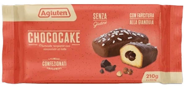 AGLUTEN CHOCOCAKE 4 PLUMCAKE RICOPERTI CON CIOCCOLATO AL LATTE CON FARCITURA ALLA GIANDUIA X 52,5G - famajoy.it